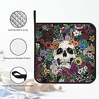 Vista 3 de Juego de 2 soportes para ollas, diseño gótico de flores de calavera, resistentes al calor, para barbacoa, cocinar, hornear, comida caliente