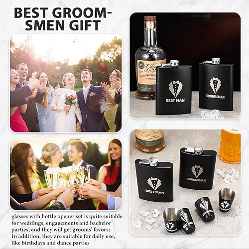 Miniatura 7 de Juego de 12 regalos para padrinos de boda que incluye 6 piezas de 8 onzas de acero inoxidable para padrinos de boda, esmoquin, regalos de despedida