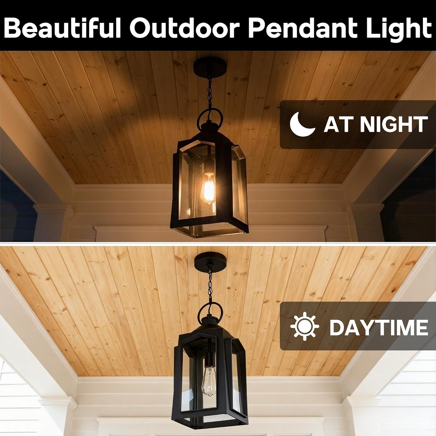 19 Inch Large Outdoor Pendant Light for Porch - Outside Hanging Light Ceiling Mount Metal and Glass Exterior Hanging Lantern for Patio Entrance Front Door Porch Pendant Large Size ,E26