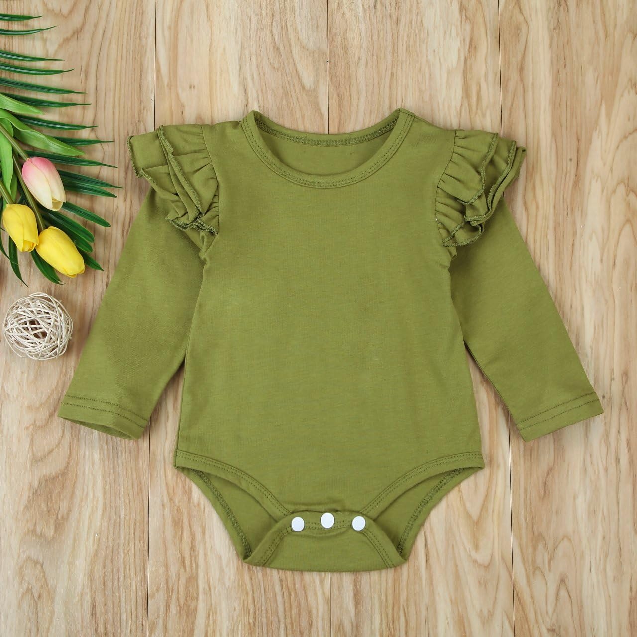Infant Baby Girl Basic Ruffle Long Sleeve Cotton Romper Bodysuit Tops Clothes - Image 3