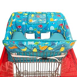 Love&go Soft Pillow Attached 2-in-1 Shopping Cart and High Chair Cover for Baby~Padded~Fold\'n Roll Style~Portable with Free Carry Bag (Blue Seaworld)