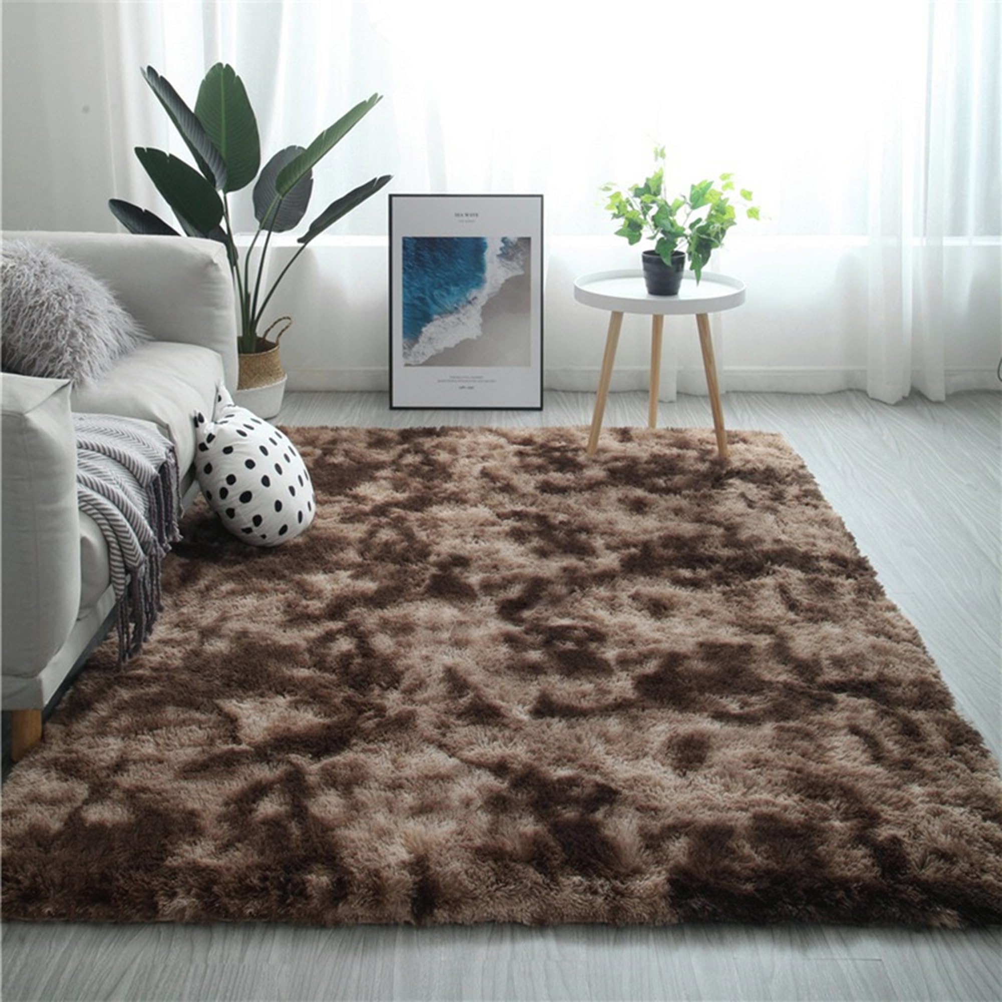 Tapis de salon marron 200x250 cm moelleux grand format pour chambre