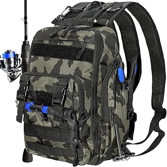 Fishing Backpack Fishing Tackle Storage Bag Fishing Gear and Equipment with Rod Holder Fishing Tackle Shoulder Sling Bag, Black and Brown, Medium, Fishing，outdoor，sports