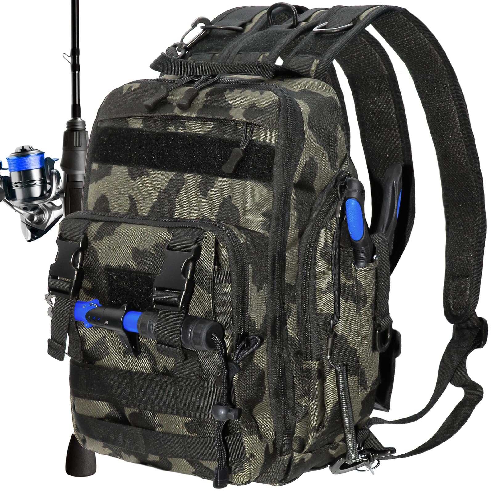 Fishing Backpack Fishing Tackle Storage Bag Fishing Gear and Equipment with Rod Holder Fishing Tackle Shoulder Sling Bag, Black and Brown, M, Fishing，outdoor，sports