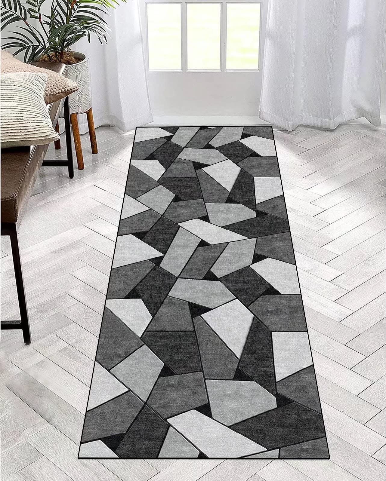 ZDYHMrj Alfombra de pasillo por metros, color gris y negro, antideslizante, lavable, moderna, para dormitorio, salón