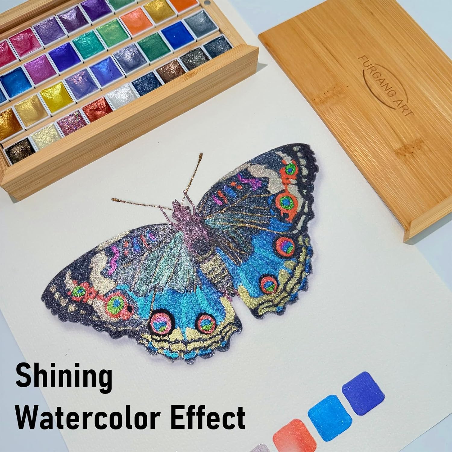 Professional Metallic Watercolor Paints - 36 Vibrant Colors Shimmering Water Colors Paint Adult Set with Papers and Brush for Artists, Illustrators, and Hobbyists