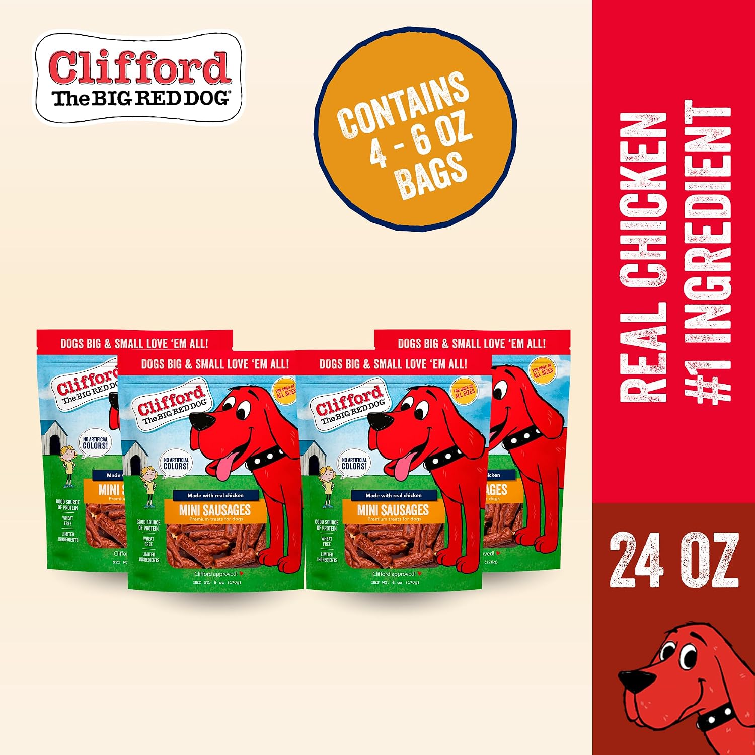 Clifford The Big Red Dog Soft Training Treats for Puppies and Dogs – Healthy, High Protein, Grain Free, Soft Puppy Treats for Small Dogs and Large – Real Chicken Sausage – 24oz