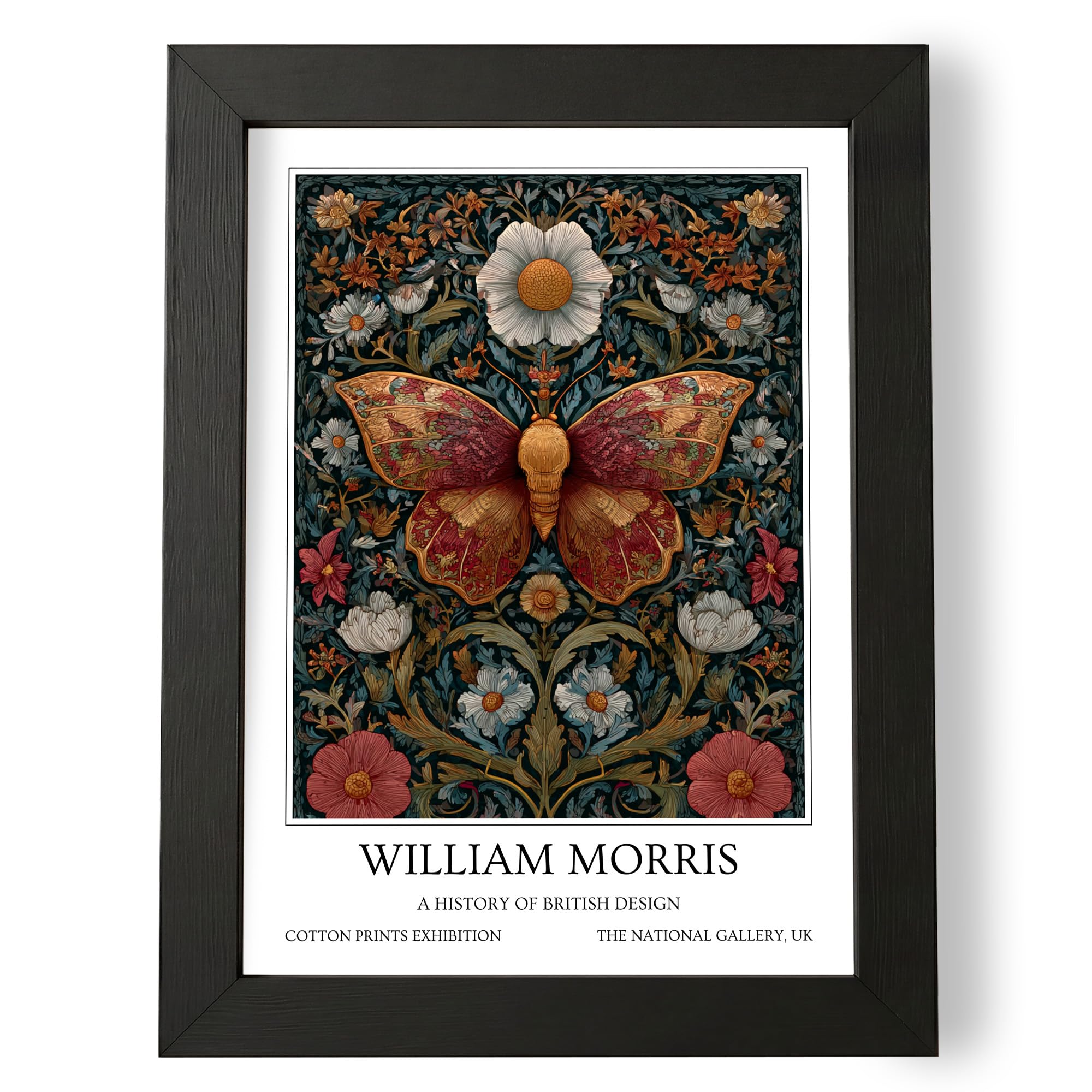 Fans Favourites William Morris - Vintage Art Noevua British Prints, Botanical Wall Art, A History of British Design Collection (Red Butterfly, A3, Framed) — image 1
