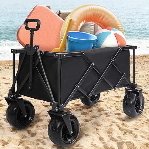 REDCAMP Carro plegable extendido, carrito de pesca de playa plegable resistente con ruedas grandes todo terreno, carrito de jardín portátil con