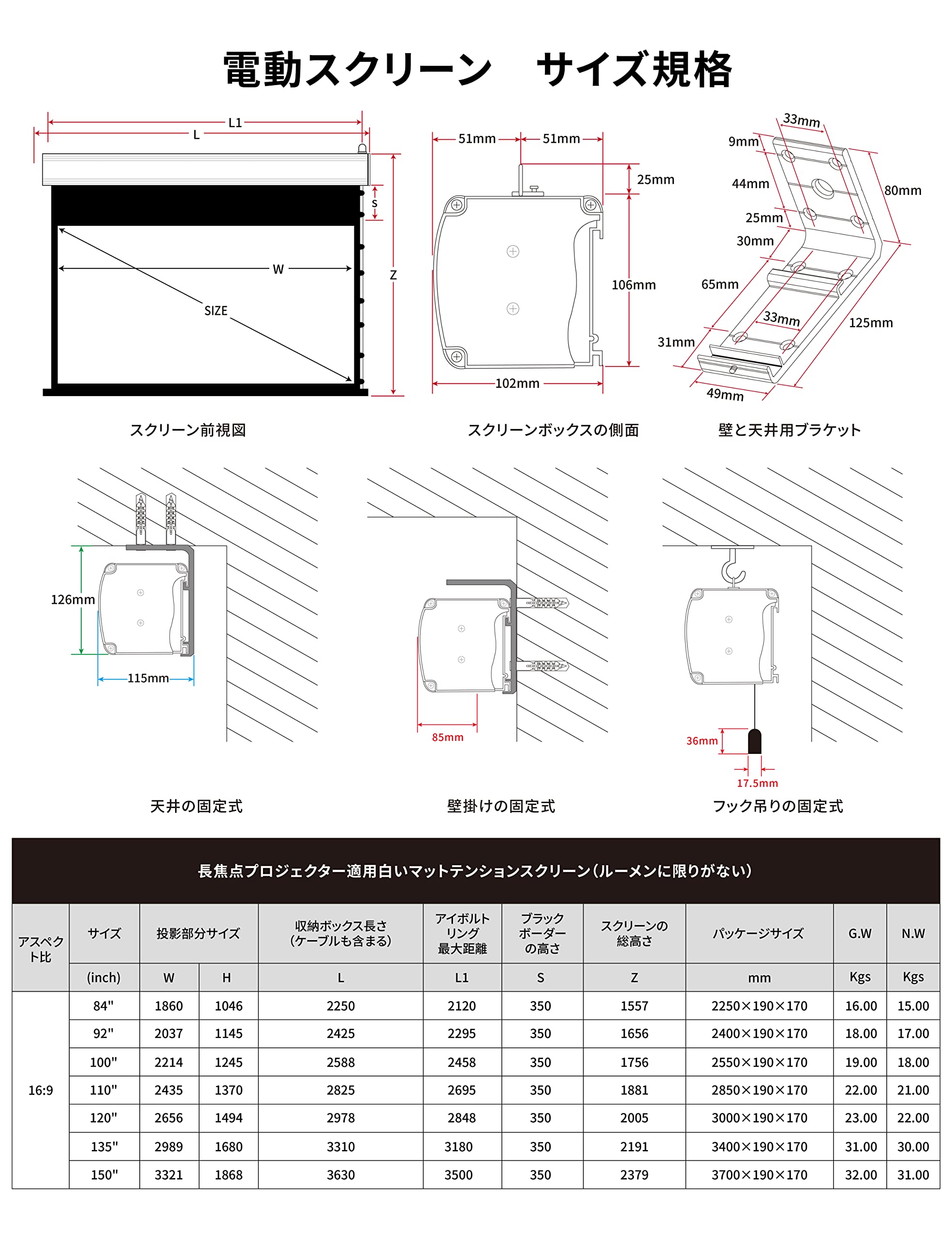 Amazon | プロジェクター スクリーン 長焦点 84インチ 天吊り式