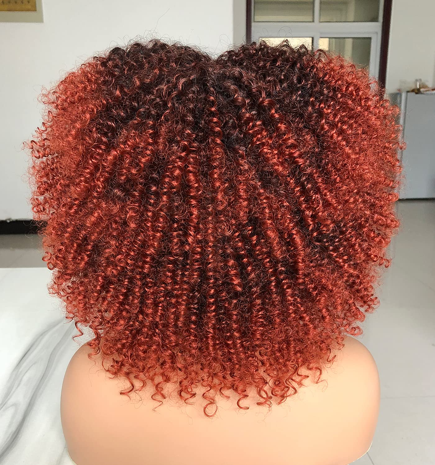 CoCrowns 10Inch Short Curly Afro Wigs with Bangs Bomb Afro Kinky Curly Wig for Black Women Synthetic Fiber Full Wig (Ombre Orange) - Image 4