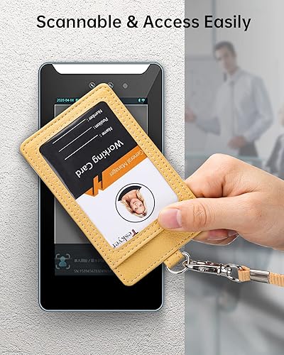 Miniatura 194 de Teskyer - Soporte para tarjetas de identificación con cordón, soporte de cuero para tarjetas de identificación, portatarjetas con cordón, vertical