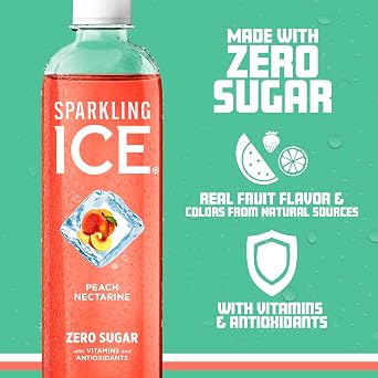Sparkling Ice, Peach Nectarine Sparkling Water, Zero Sugar Flavored Water, with Antioxidants and Vitamins, 17 fl oz Bottle