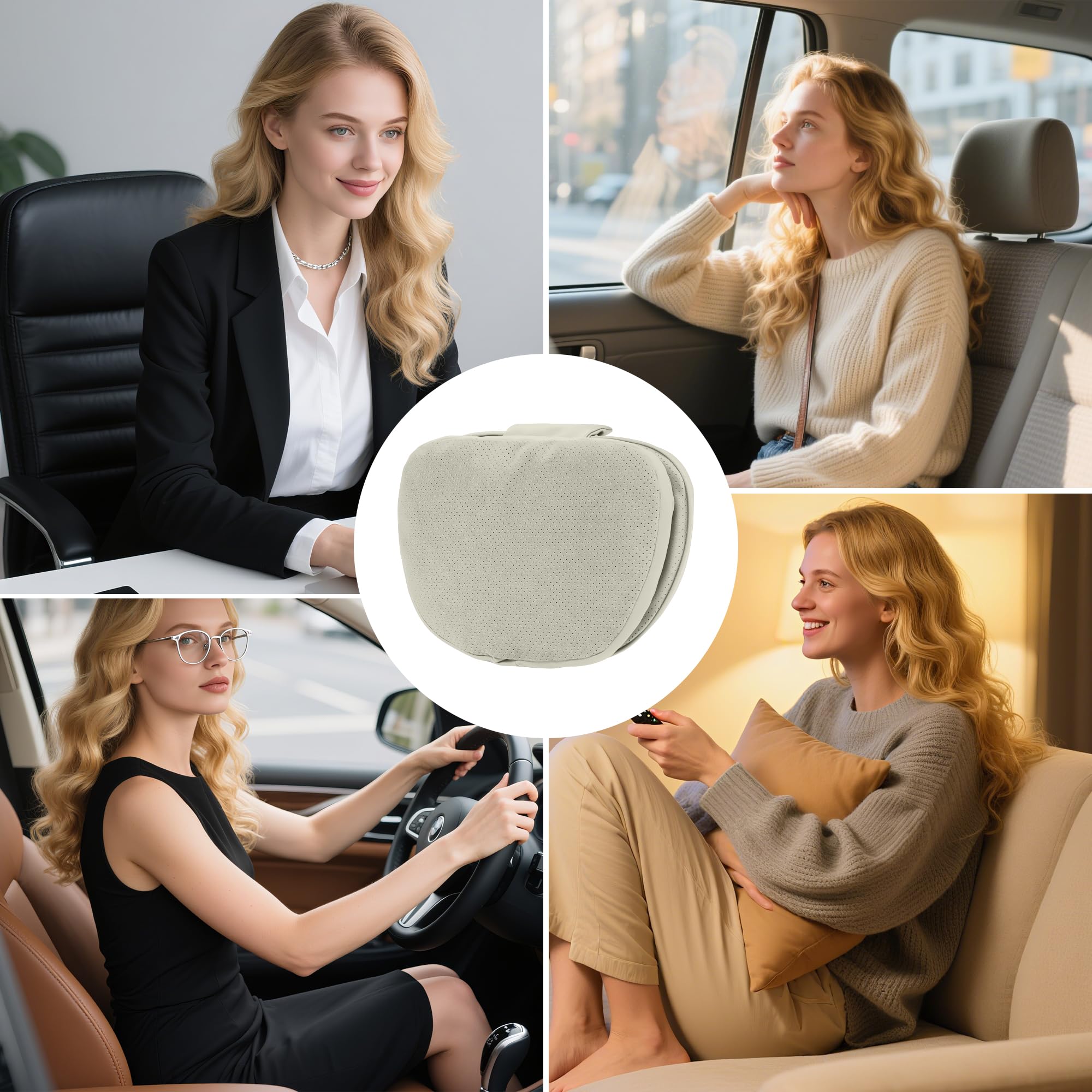 Reposacabezas Coche Almohada Cuello Suave Transpirable Almohada Cervical Coche, Viaje Asiento de Coche Cojín para Apoyo, Conducir, Asiento de Oficina, Beige, 2 Unidades