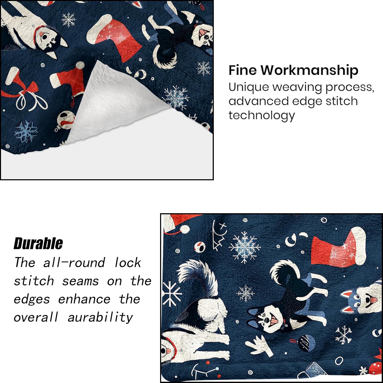Husky Holiday Fleece Blanket - Playful Dog & Christmas Throw,Gifts for Kids Adult,Ultra Soft & Warm,Lightweight, for Couch Bedroom Living Room Holiday Winter Celebration Decor 50x60in