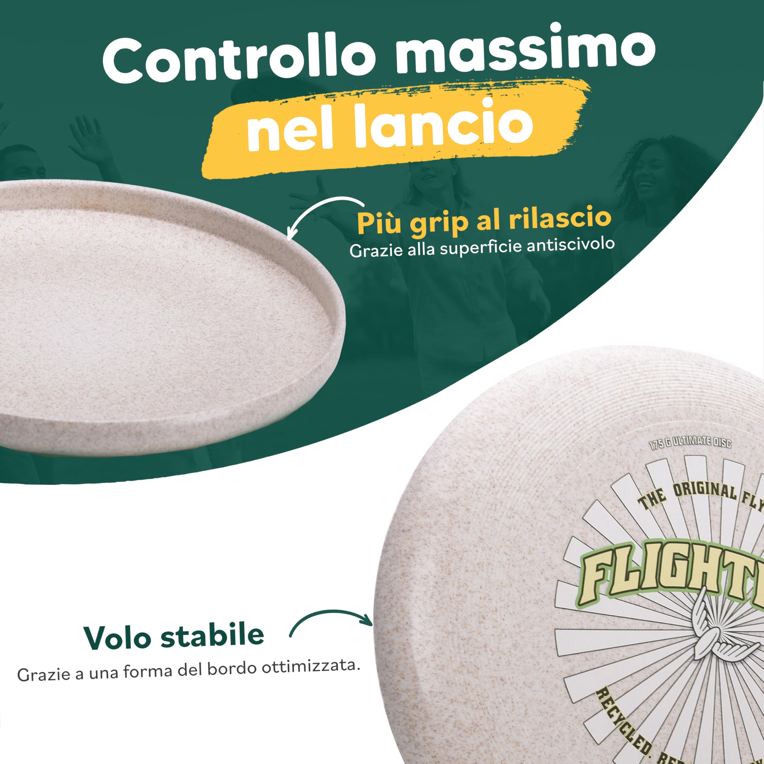 Frisbee Professionale 175g in Plastica Riciclata Antiscivolo per Spiaggia e Parco