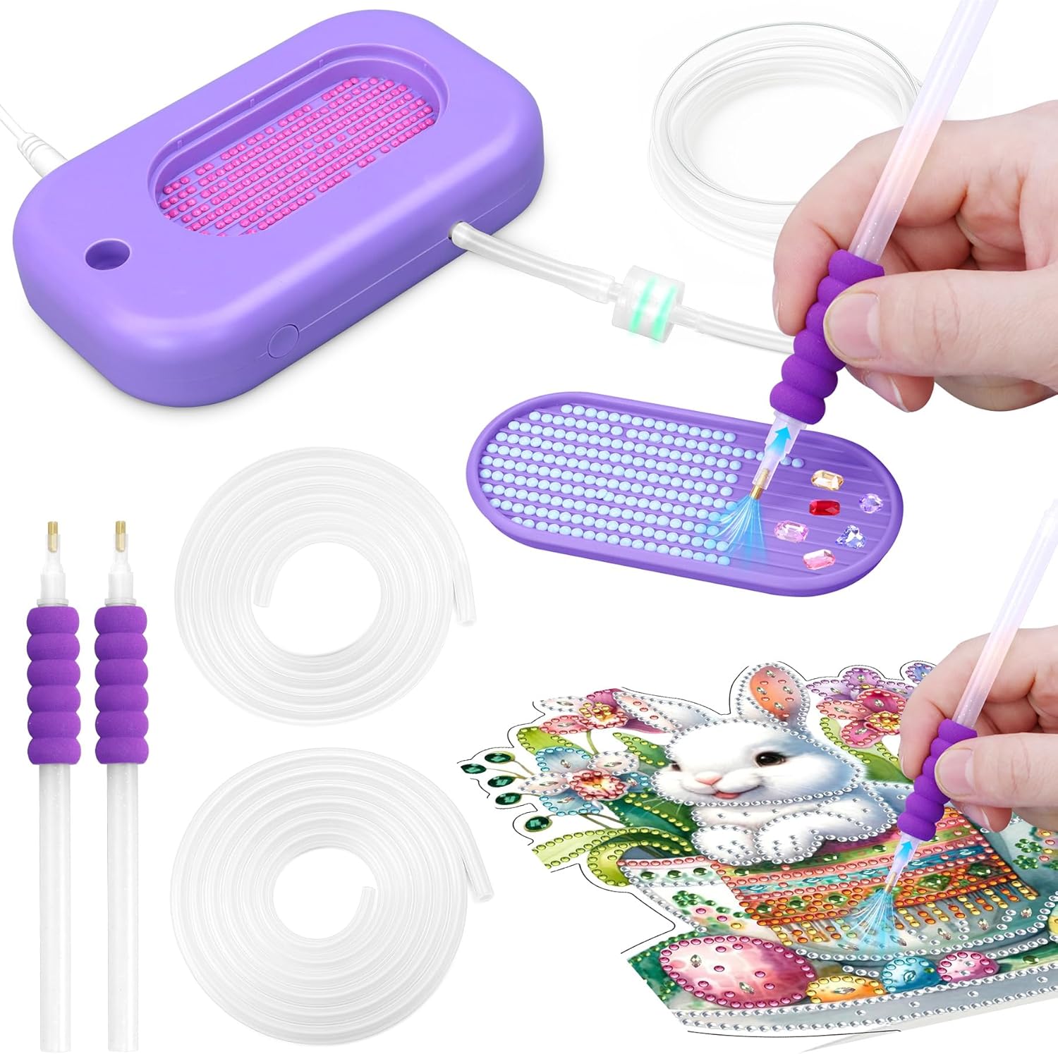 Electric Diamond Art Painting Pen, Wax-Free Vacuum Diamond Painting Pen Tools, Precision Adsorption Portable USB Powered Diamond Art Accessories for All Drills, Ergonomic Design Adult/Kid Friendly Purple