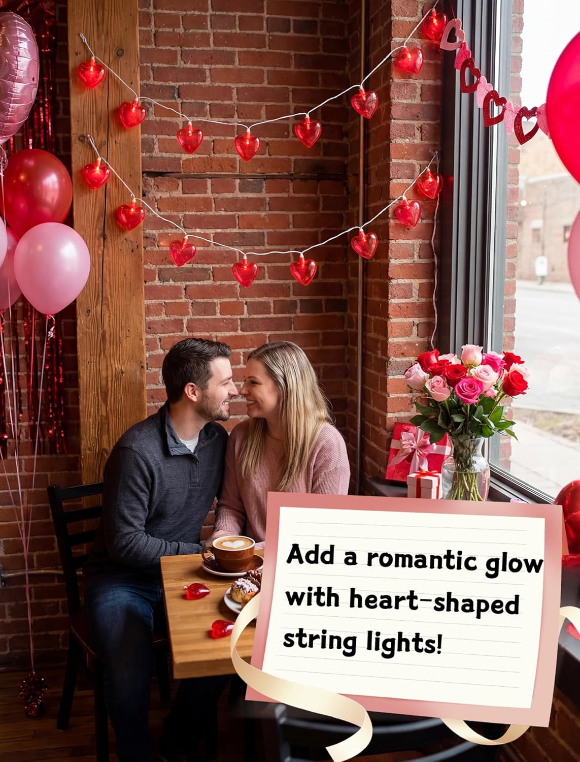 8.5Ft Heart String Lights, Valentines Day Decorations Lights with 10 Red Heart Lights, Plug in Fairy Heart Shape String Lights for Window Wedding Anniversary Bedroom Party Valentine's Day Decorations - Image 5
