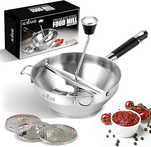 Molinillo de alimentos de acero inoxidable de alta calidad, puré, colado y molienda sin esfuerzo para sopas, salsas, alimentos para bebés y más,