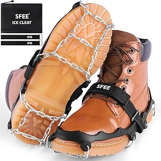 Sfee Crampons Ice Cleats for Shoes and Boots, Stainless Steel Chains Ice Grippers for