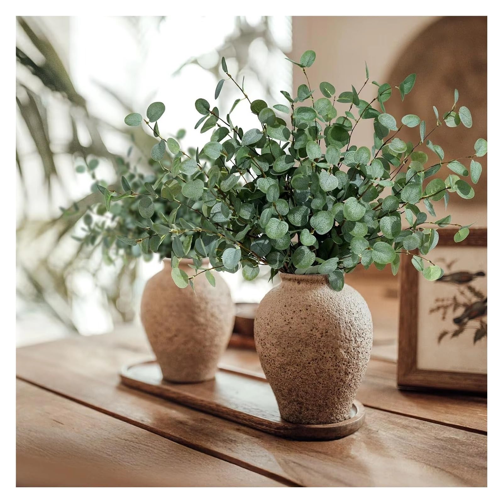 Mazzi di Fiori Artificiali di Eucalipto 3/5/10 pezzi altezza piante artificiali steli di eucalipto verde plastica seta floreale for vaso casa festa nozze dicembre(3PCS)