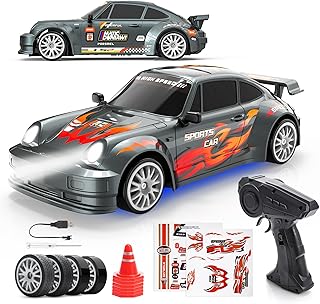 HappyGoLucky Voiture Télécommandée Drift, 1:24 Mini RC Drift Car, 2.4GHz, 4WD, 10-15KM/H, Mini Voiture Télécommandée avec Lumière LED, RC Jouet Garcon 3-12 Ans - Cadeaux de Noël Enfants