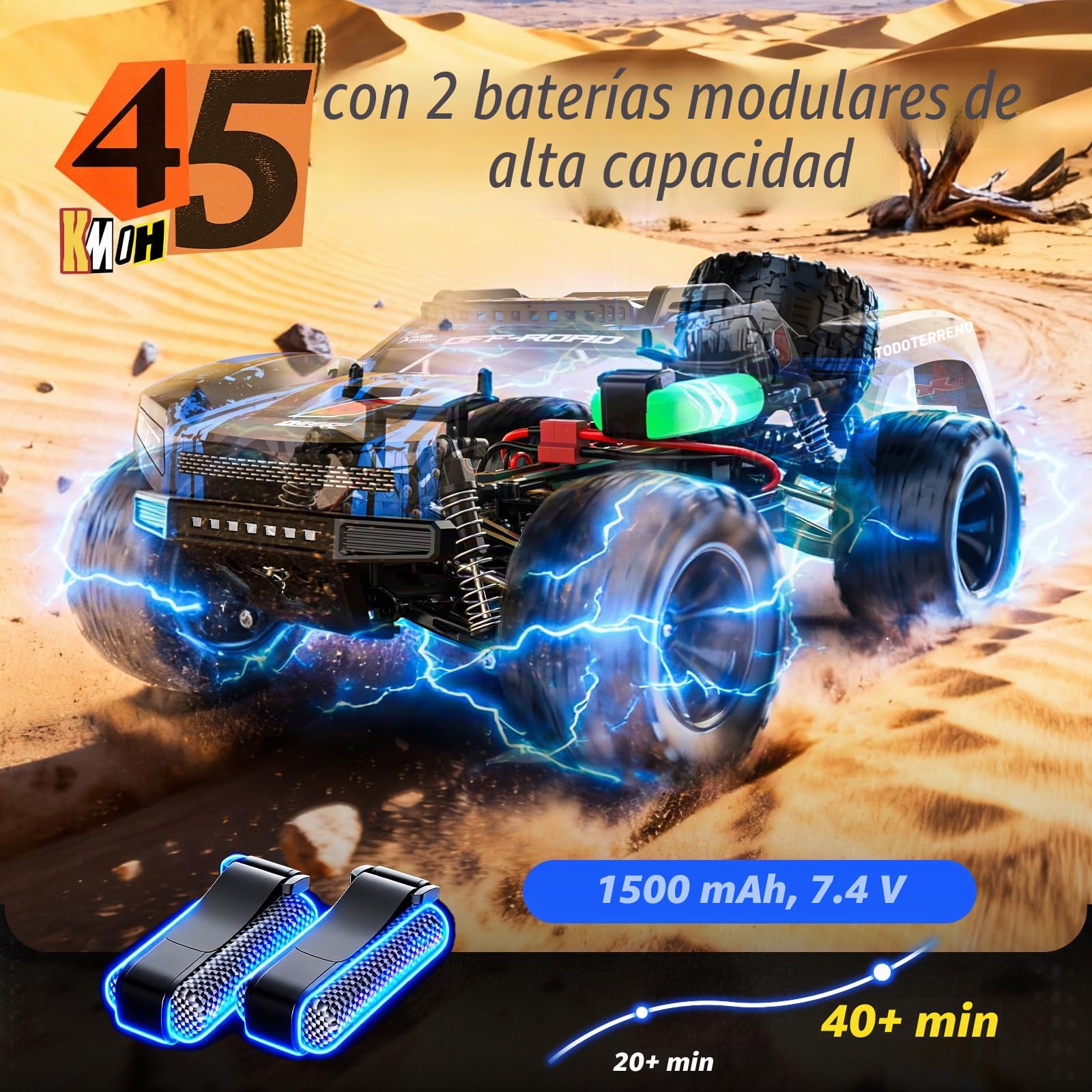 DEERC 9006E Coche Teledirigido de Alta Velocidad para Adultos 45 km/h, 4WD Monster Truck RC, Coche de Alta Velocidad 2,4 GHz, Monster Truck Impermeable con 2 baterías para niños y niños