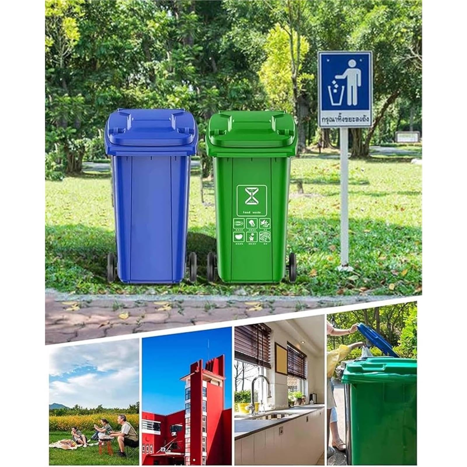 Kosz na śmieci z pokrywką, plastikowy kosz na kółkach do użytku domowego, garażowego i komercyjnego (Black 120L)