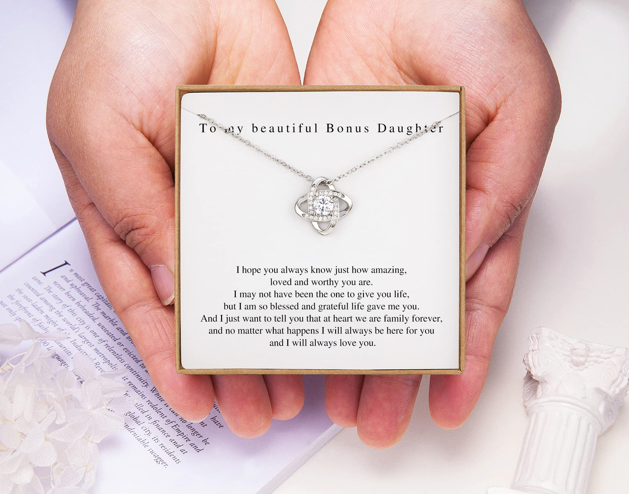 Bonus Daughter Gifts Bonus Daughter Necklace from Bonus Mom & Stepdad Silver Knot Necklace for Stepdaughter Gifts from Stepmom