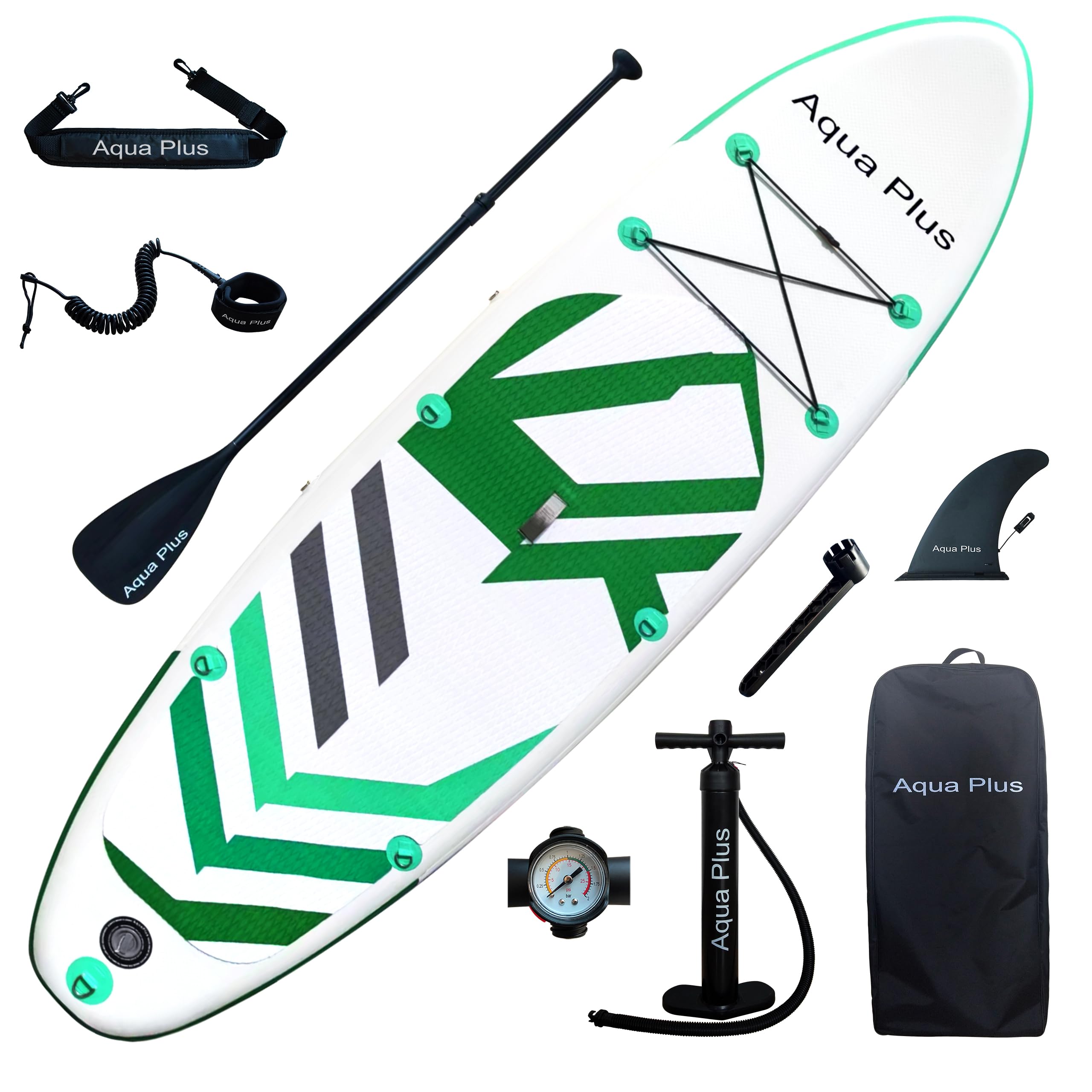 Aqua Plus 15cm Spessore SUP Gonfiabile per Tutti i Livelli di abilità Tavola da Paddle in Piedi, pagaia, Pompa, ISUP Zaino da Viaggio, guinzaglio, Tracolla