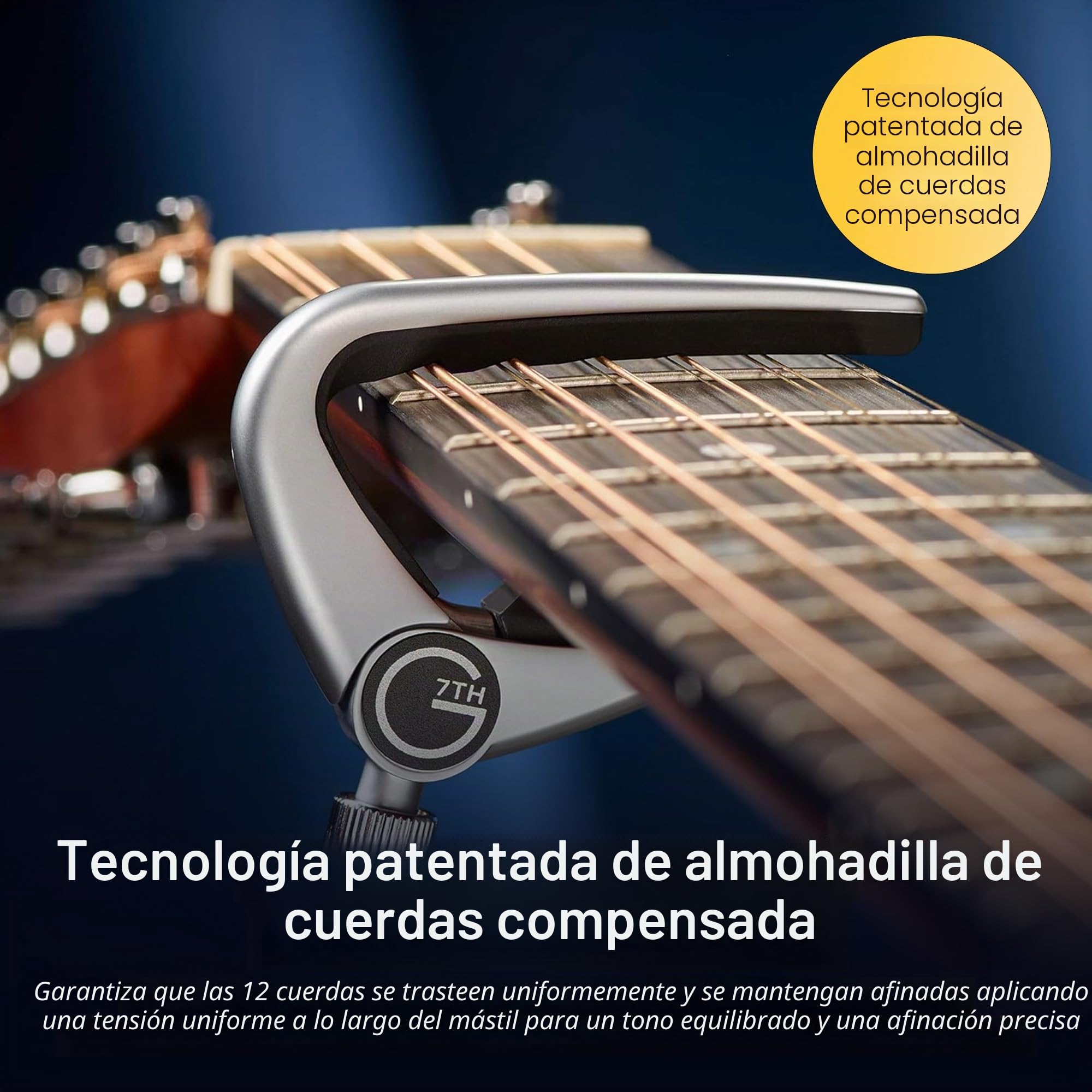 G7th Newport Capo Guitarra de 12 Cuerdas Plata - con Almohadilla de Cuerdas Compensada Revolucionaria y Tensión Ajustable - El Capo Perfecto para Guitarra Acústica y Eléctrica de 12 Cuerdas