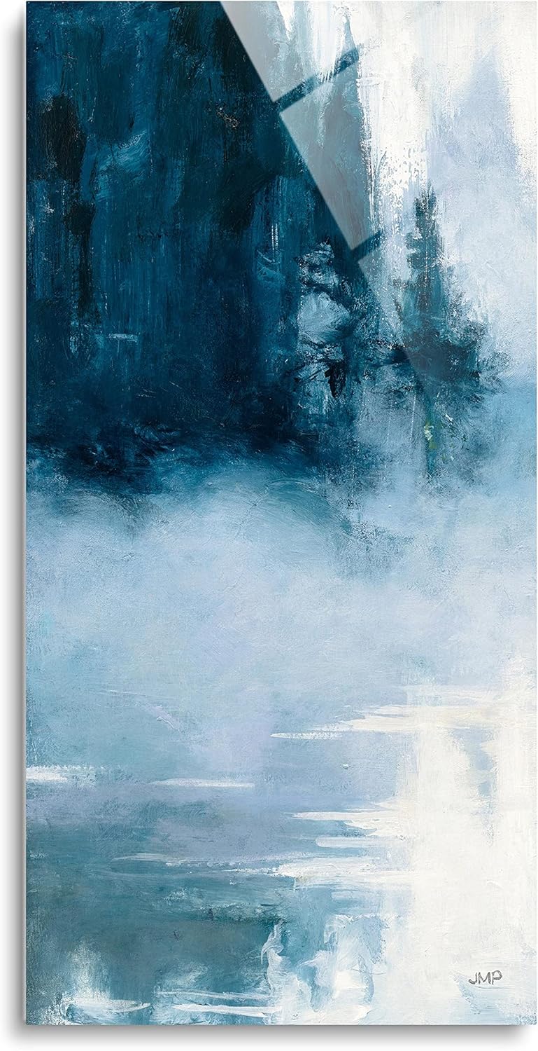 SOULFINE Boundary Waters II, Modern Glass Wall Art, 18"x36