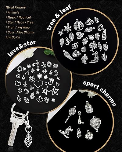 Miniatura 4 de JIALEEY 300 piezas al por mayor de lotes a granel para hacer joyas, dijes mezclados suaves de aleación de plata tibetana, dijes para bricolaje para