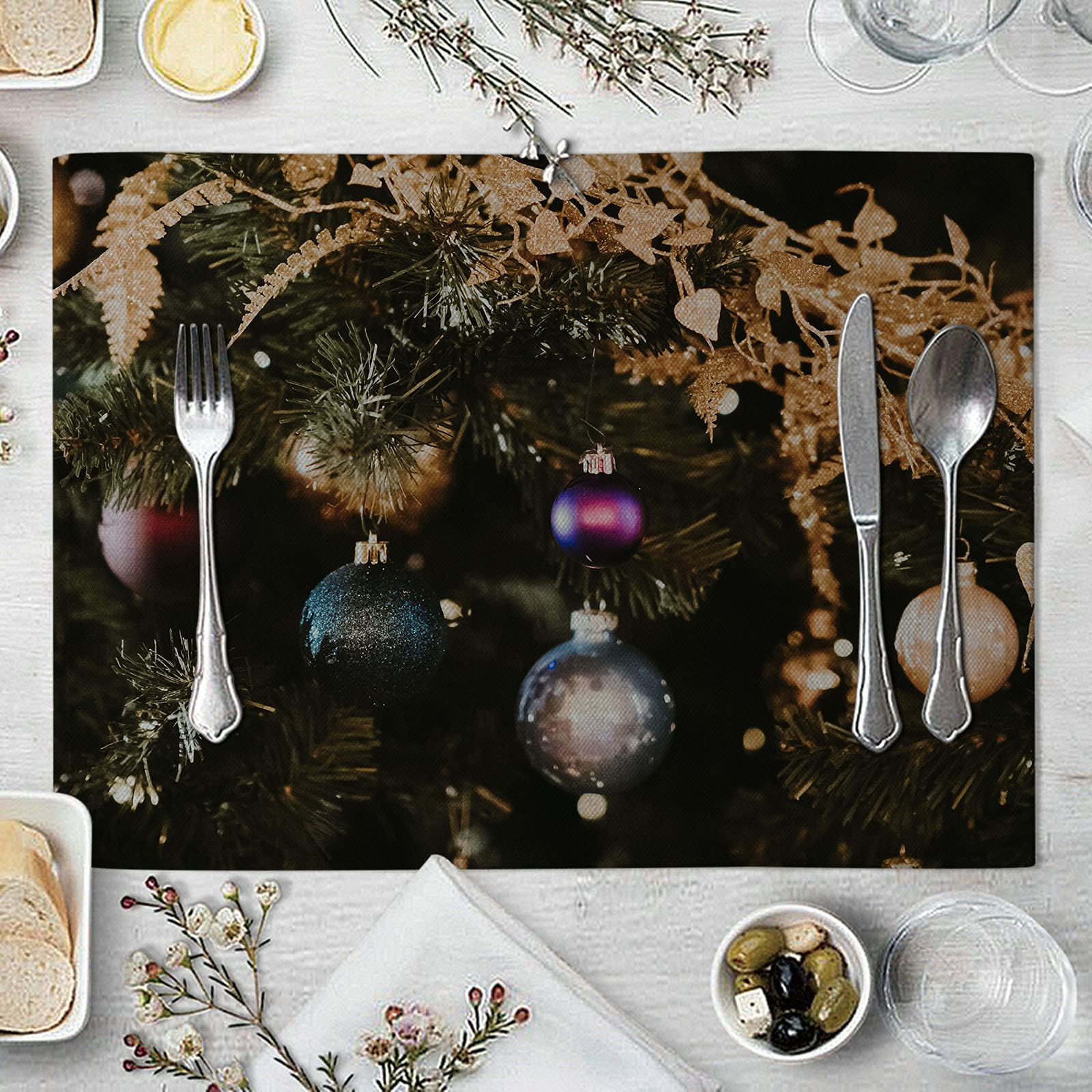 Aeici Juego de 8 manteles individuales para decoración de mesa de Navidad, 32 x 42 cm, para cena de Navidad