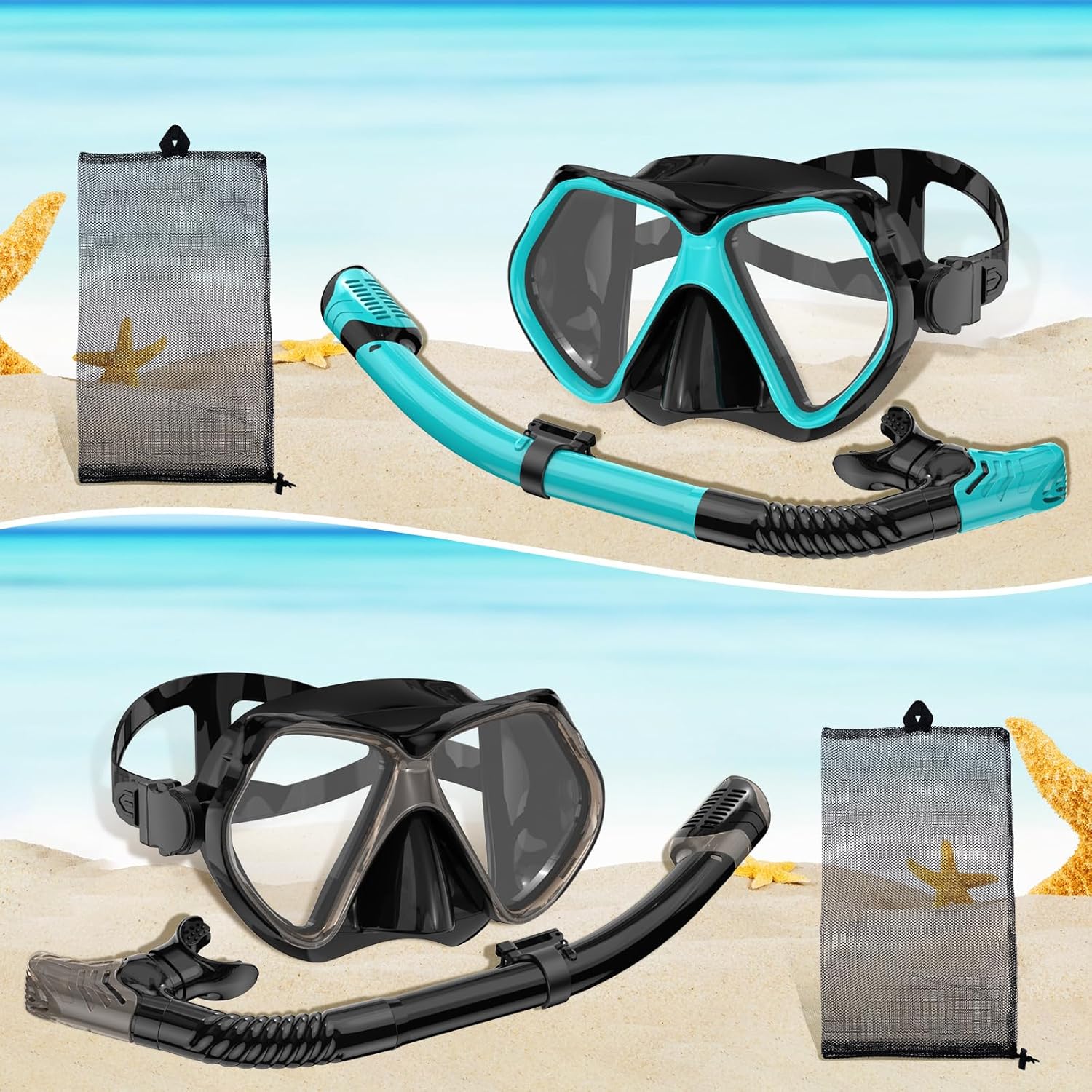 2 Pack Snorkeling Gear for Adults, Dry Snorkel, Mask Set Adult, Diving Scuba Mask, Scuba Gear, Swimming Goggles with Nose Cover, Swim Freediving Tempered Glass Panoramic View Travel Packages - Image 7