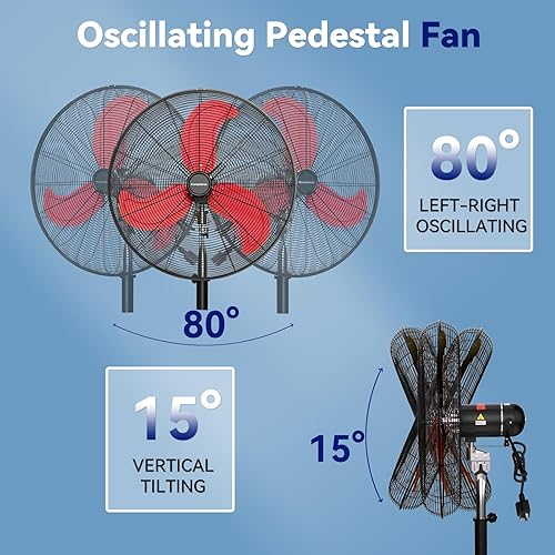 Miniatura 4 de Ventilador de pedestal industrial profesional de 30 pulgadas, circulación de aire de alta velocidad de 9500 CFM, ventilador de pie de metal