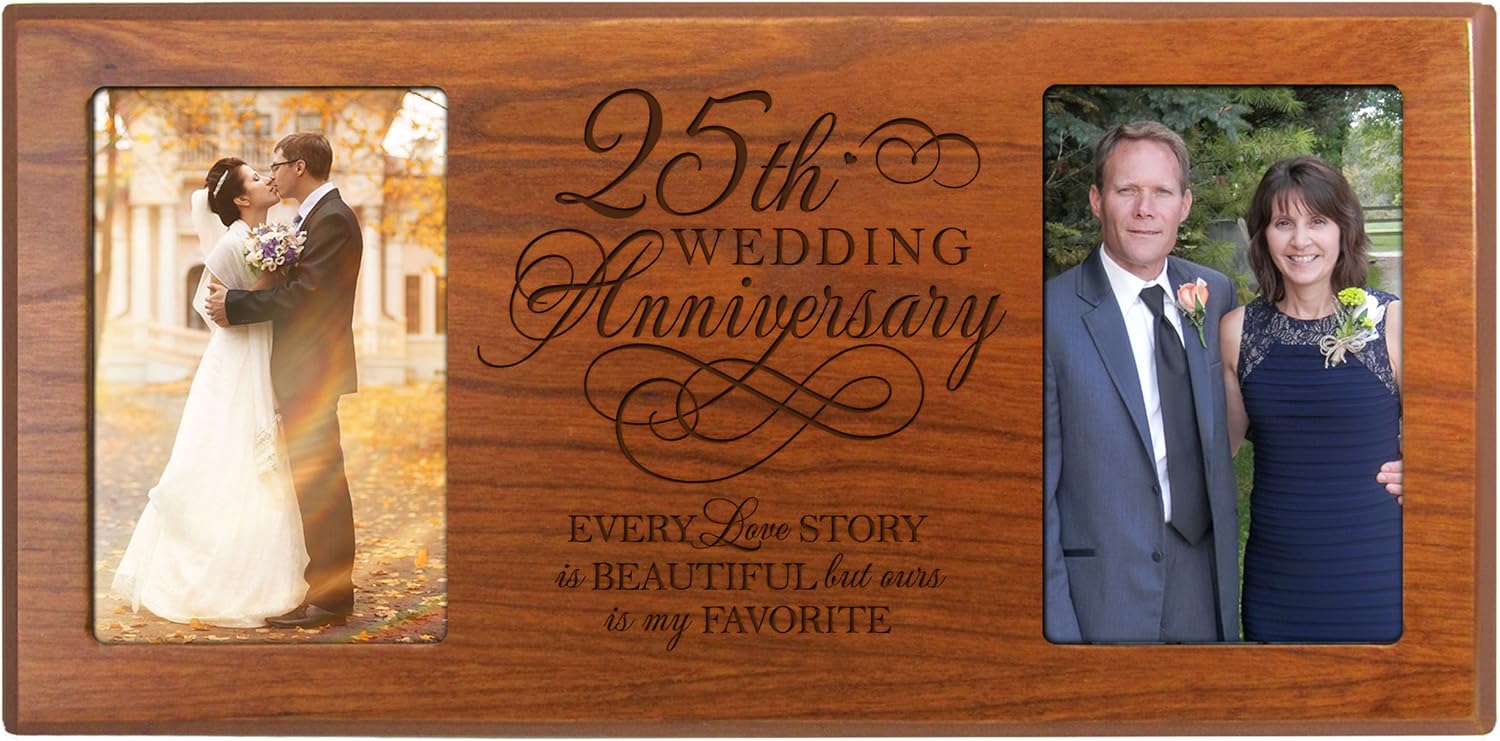 LifeSong Milestones Every Love Story is Beautiful but Our is My Favorite 25th for Couple 25th Anniversary Picture Frame (Cherry)
