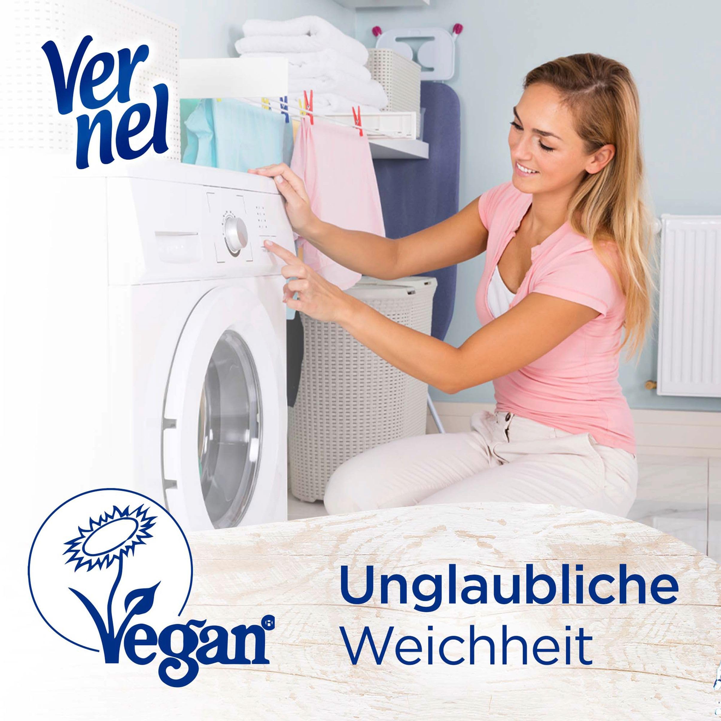 Vernel Naturals Weichspüler, Ylang Ylang & Süßgras, 192 (6 x 32) Waschladungen, 100% vegan, 99% naturbasierte Inhaltsstoffe, ohne Silikone und Farbstoffe