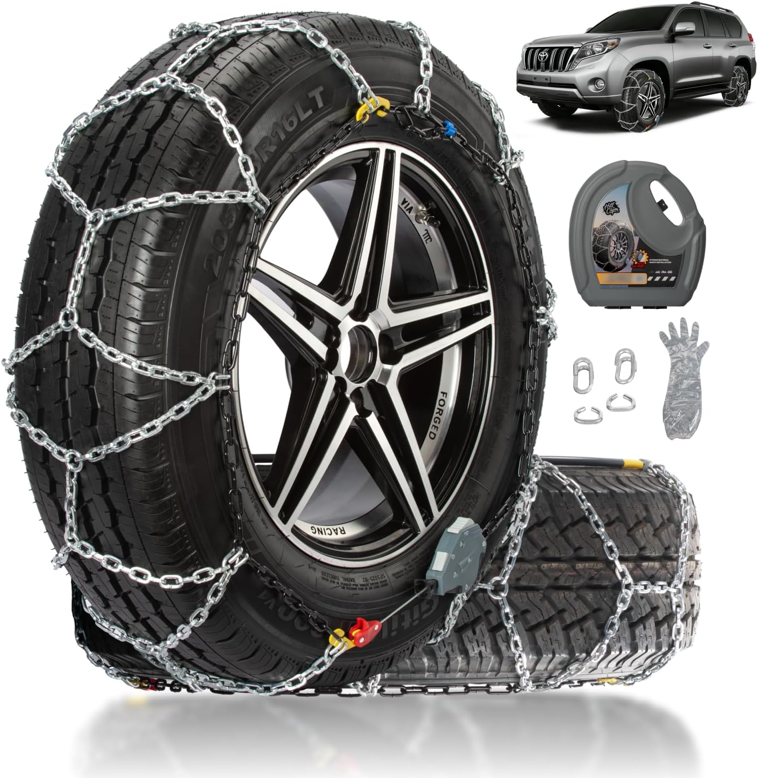 Auto Fixing Snow Chains for Pickup Trucks & SUVs Off-road, Heavy Duty Quick Fit & Easy Installation Snow Tire Chains, Portable Reusable Emergency Tire Traction Chain, Set of 2 (HPK-2315)