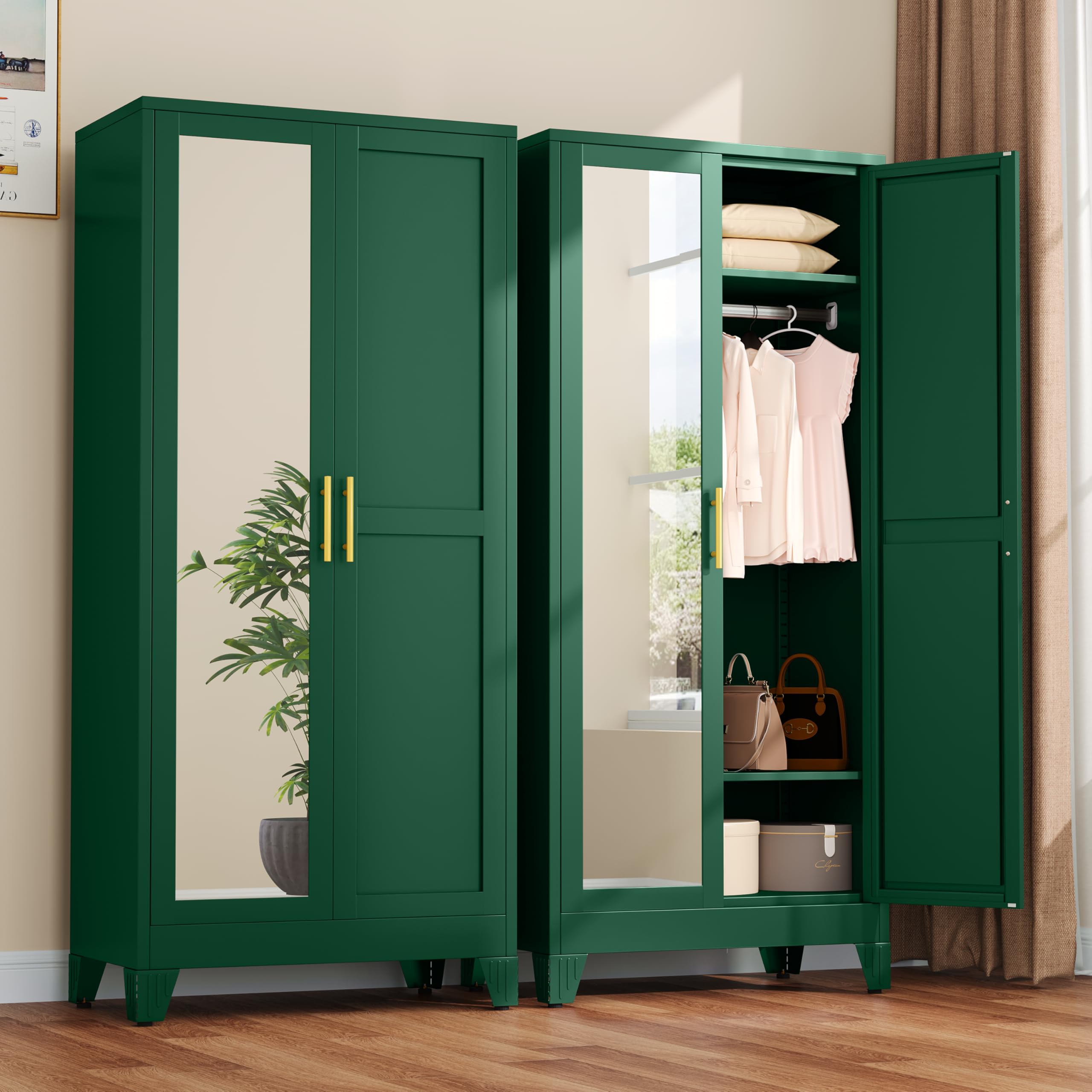 Amazon.com: winiowa Metal Armoire Wardrobe Closet with 2 Mirror