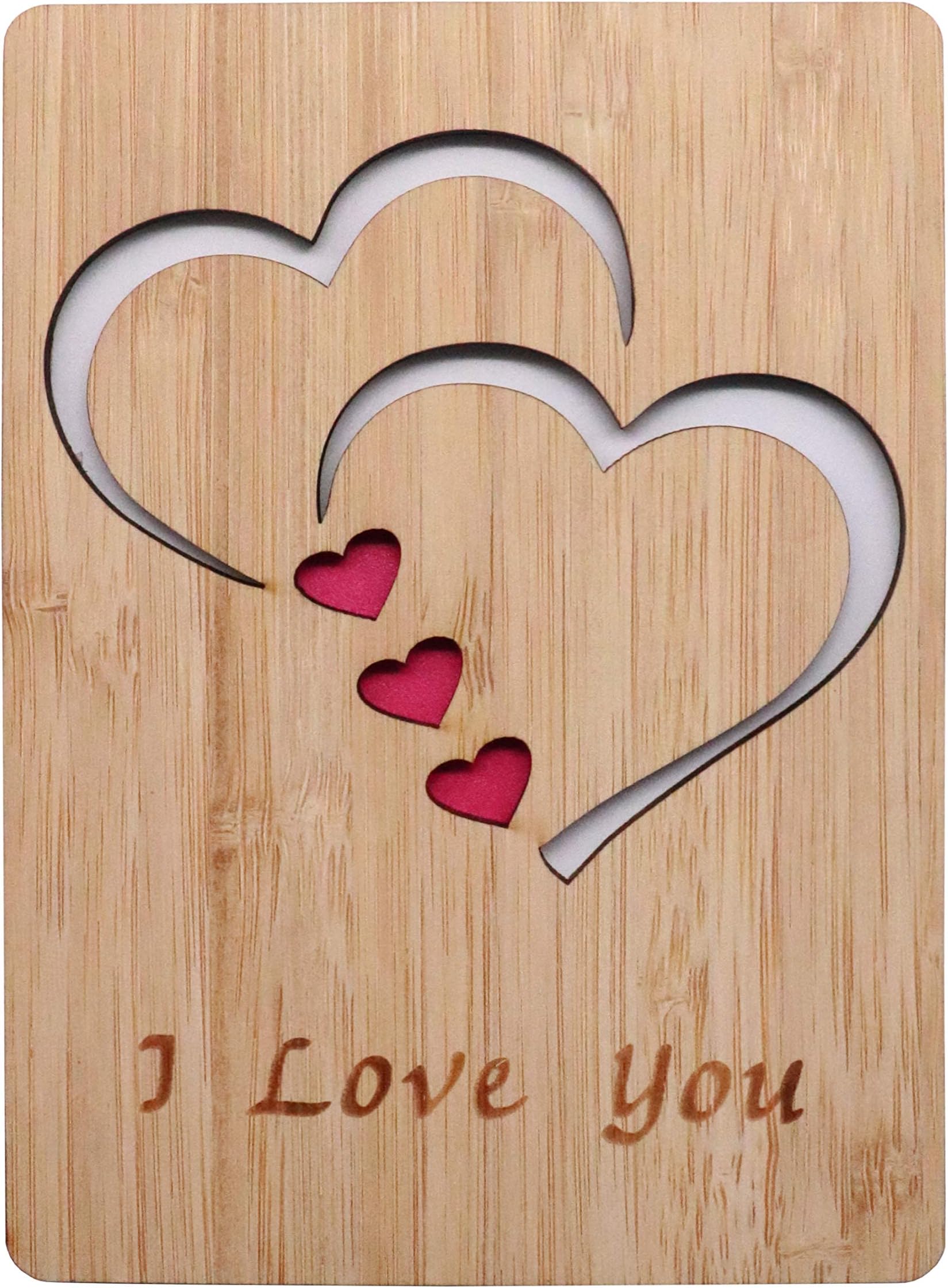 Real Bamboo Wood I Love You Card, Wooden Greeting Cards for Any Occasion, to Say Happy Valentines Day Card, Anniversary, Gifts for Wife, Him, Or Her, Or Just Because