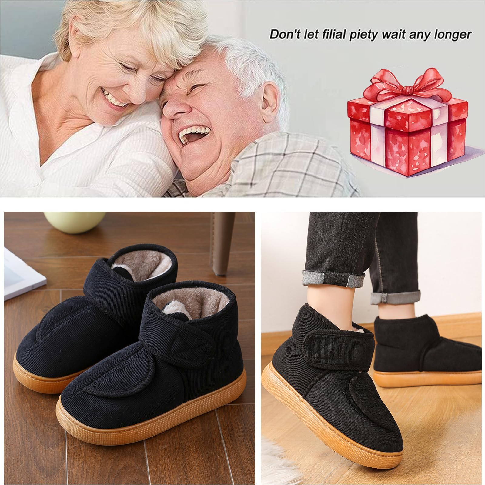 Bottes de Neige Femme Hommes Hiver Chaude Peluche Fourrés Chaussons Antidérapant Pantoufles Bottines Chaussures à enfiler for Personnes âgées