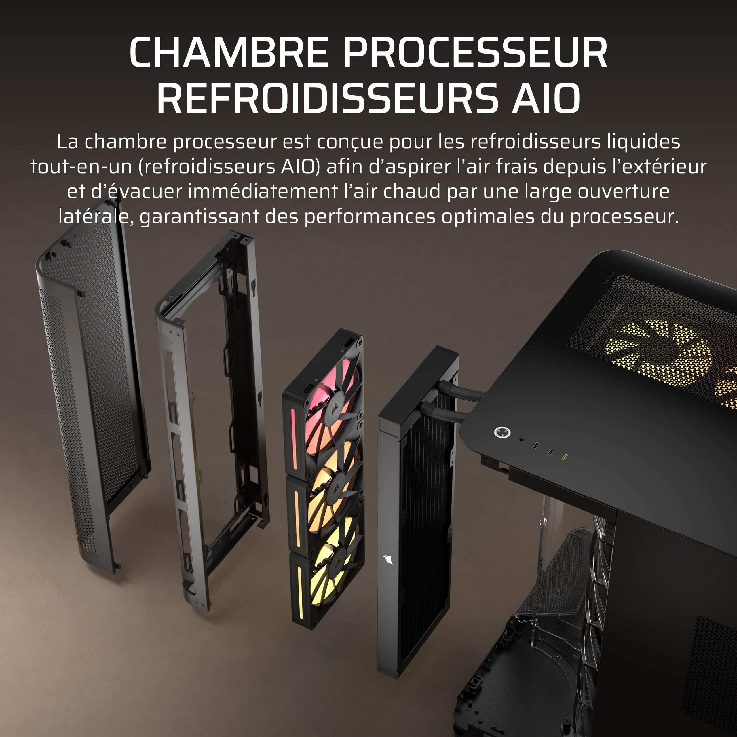 CORSAIR AIR 5400 LX-R RGB iCUE Link Boîtier PC Triple Chambre – Noir | 3x Ventilateurs RGB LX-R Inclus, Panoramique, Chambre Isolée pour AIO 360mm, Compatible Mères À Connexion Inversée