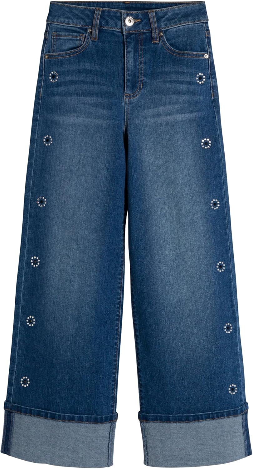 YMI Girls' YMI Jeans Girls Hot Fix Stud Cuffed Wide Jeans, Gp258123