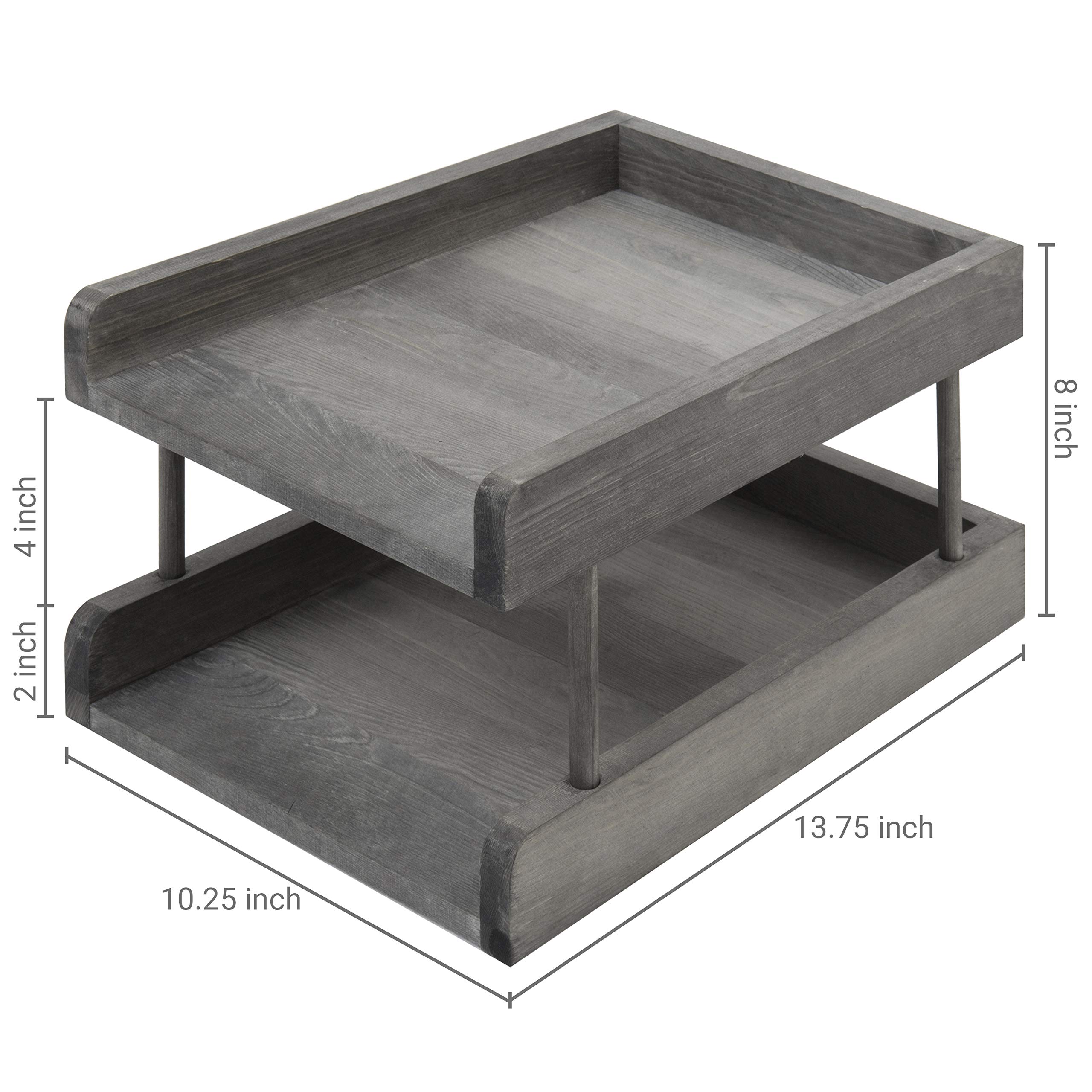 MyGift - Bandeja organizadora para documentos y archivos de madera rústica de 2 niveles, color gris
