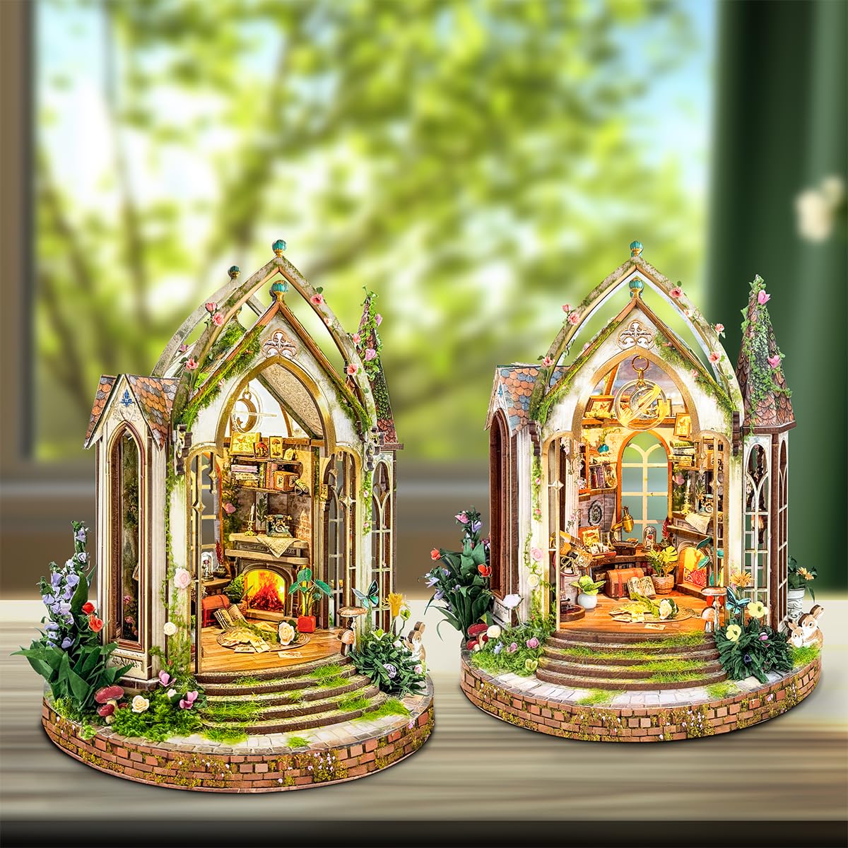 Dreamland Floral Studio - Rincón de libros de bricolaje, kit de casa gótica en miniatura con luces LED, juego de construcción de sujetalibros decorativo para decoración de estanterías, regalo único de