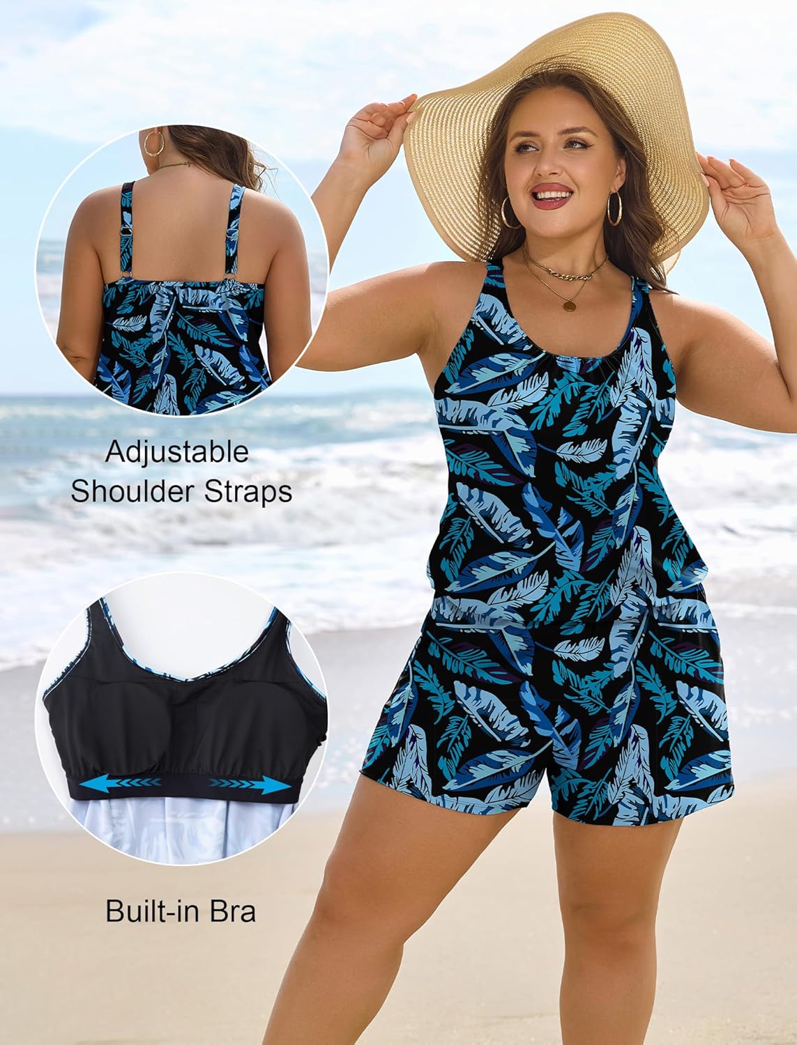 Arolina Women's Plus Size Swim Romper One Piece Swimsuits Modest Bathing Suit with Pockets (S-24W) - Image 4