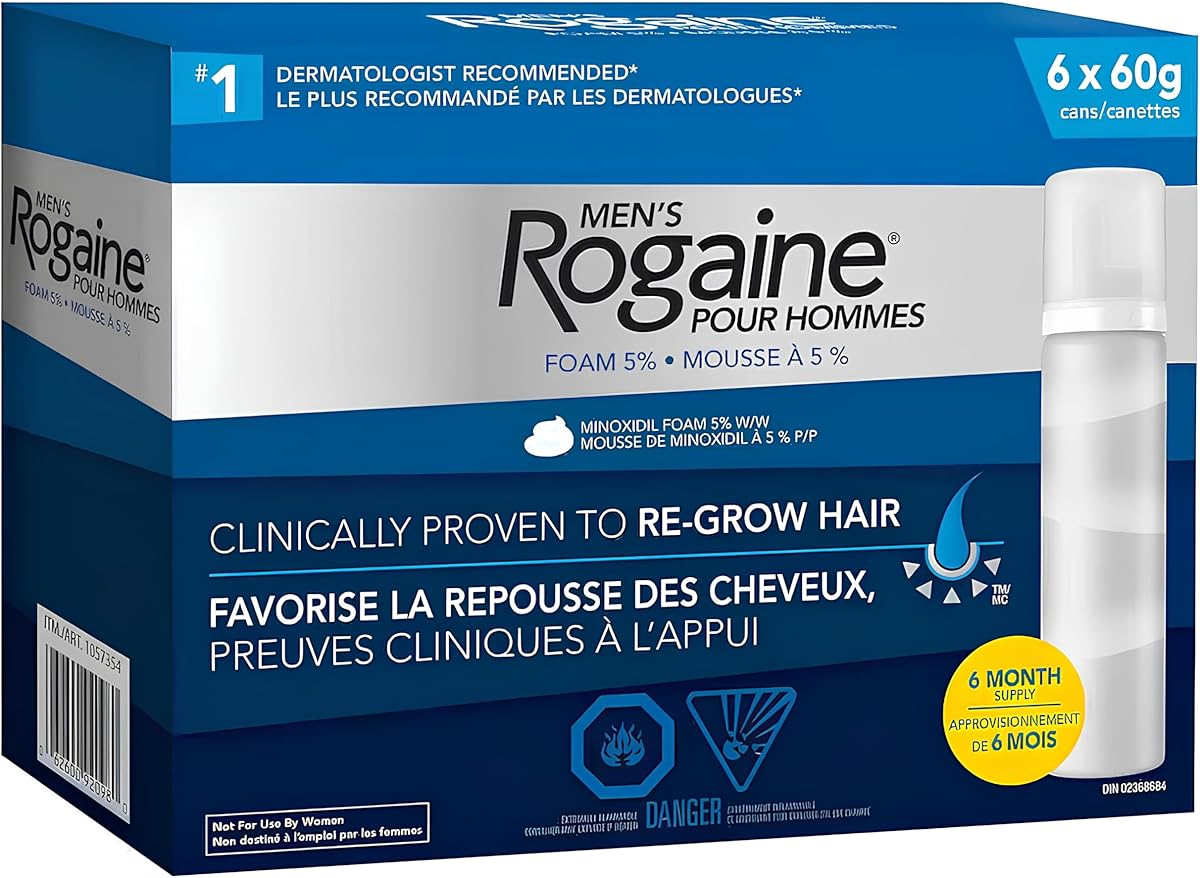 Rogaine Men's Hair Regrowth Foam with 5% Minoxidil, 6 x 60 g