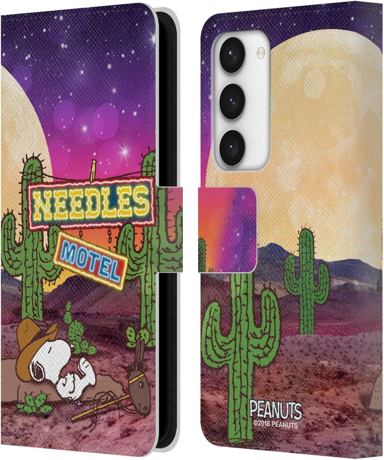 Head Case Designs Officially Licensed Peanuts Nebula Cactus Needles Snoopy Space Cowboy Leather Wallet Case Compatible with Samsung Galaxy S23 5G