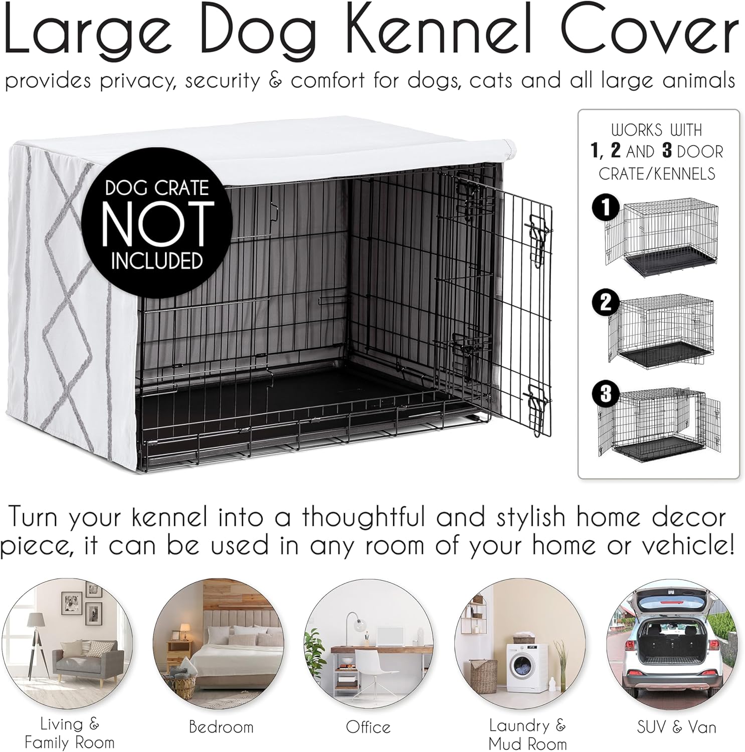 Sweet Jojo Designs 48in. Large Dog Crate Cover (Grey Boho Modern Tuft) Pet Cage, Kennel Covers (Bohemian, Farmhouse, Shabby Chic, Designer, Neutral, Elegant, Minimalist, Gray and White Tufted Cotton)